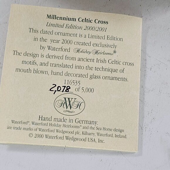 Waterford Holiday Heirlooms Millennium Celtic Cross Ornament 2000/2001 Nostalgic - Picture 11 of 11